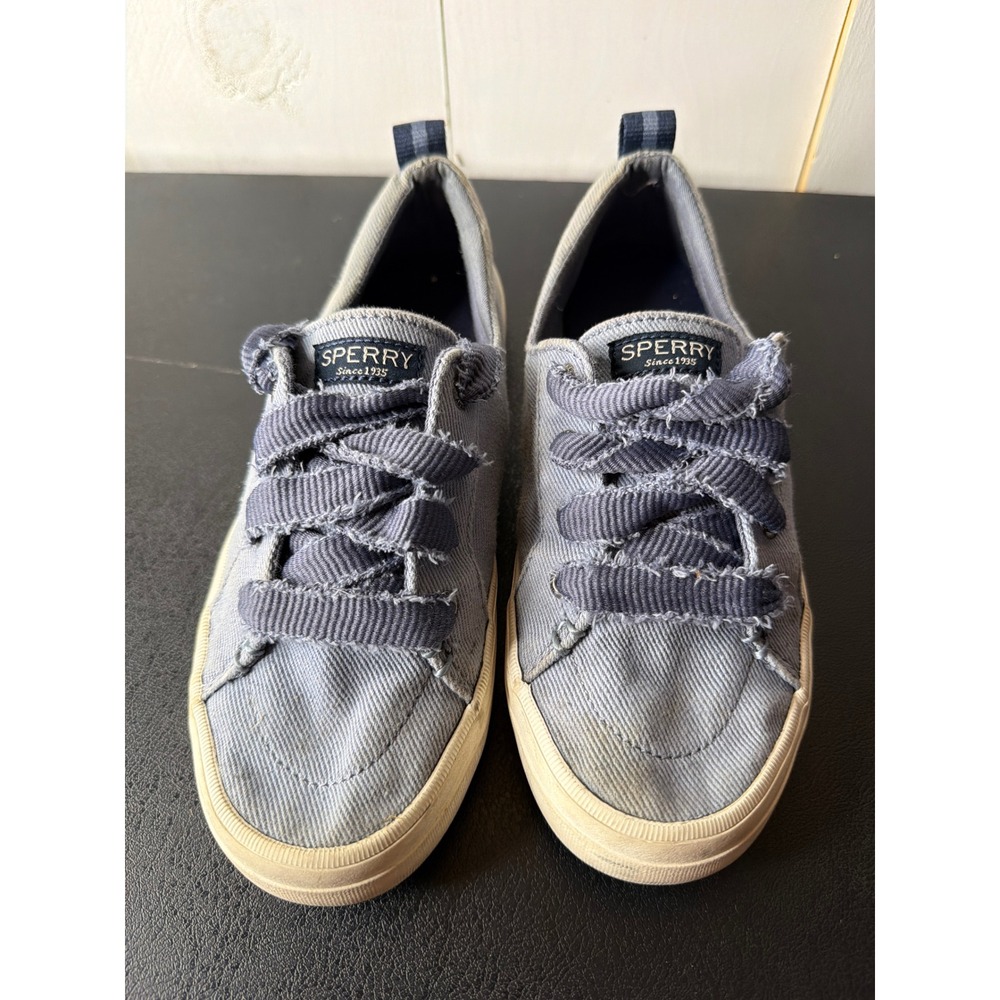 Sperry Crest Vibe Blue Twill Ribbon Lace Sneakers Womens 6 STS84561
